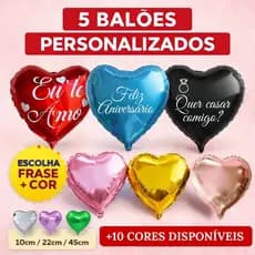 Kit 5 Balões de Coração + VARETAS Balão Metalizado Balão Personalizado | Balão de Aniversário, Presente e Surpresa