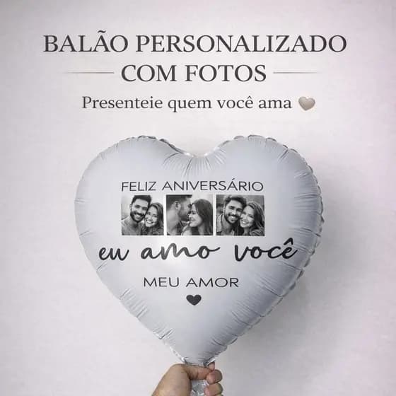 PERSONALIZADO| Balão de Coração ADESIVADO com foto + VARETA Metalizado Aniversário Presente e Surpresa Dia dos Pais