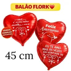 1 Balão de Coração Flork 45cm + VARETA 18 polegadas Metalizado |Balões presente para namorado presente dia dos namorados