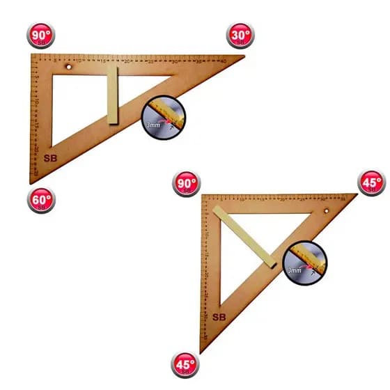 Kit Geométrico Do Professor Em Mdf Com 1 Esquadro De 30/60º 2934 Graus E 1 Esquadro 45º Graus 2936