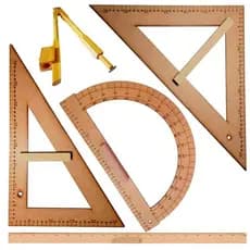 Kit Geométrico Professor Mdf - Régua 1 Metro, 1 Compasso Quadro Branco 40 cm, 1 Esquadro 30/60 Graus 1 Esquadro 45 Graus e 1 Transferidor 180 Graus SB