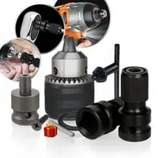 Kit Haste Adaptador de Parafusadeira de Impacto Universal + Mandril com Chave 1/2 Rosca 1,5-13mm Castanhas Reforçado