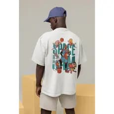 Camiseta Oversized StreetWear Space Jam Basquete Estilosa Estampa nas Costas
