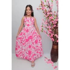 Vestido Longo Juvenil Estampado Floral Três Marias com Amarração nas Costas