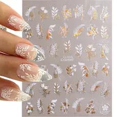 Autocolantes Arte Das Unhas Golden Leaves Flowers Design Impressões Deslizantes Manicures Decor Nails Acessórios
