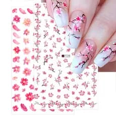 ins Flor De Pêssego Japonesa Vermelho Seca 3D Adesivos De Unhas