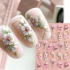 Arte De Unhas Adesivo 5D Ins Fresh Camélia Pink Flower Decalque Em Relevo
