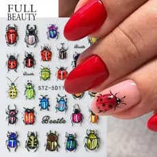 Decalques de Manicure Decalques de Manicure 5D Cartoon em relevo Halloween Multicolor Simulação de Insetos de Unhas