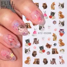 Decalques de Manicure ins Cute Cute Pet Kitten Cartoon Gato Emoticon Garra de Gato Adesivos para unhas