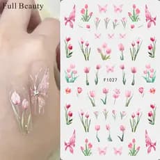 Tulip Flower Manicure Decalque Flor de Pêssego Decalque de Pêssego Butterfly Tinta de Feijão Vermelho Adesivo para unhas