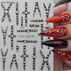 Decalques de Manicure 5d em relevo Decalques de Manicure Punk Rivets Escuros Adesivos de Unhas em Cruz