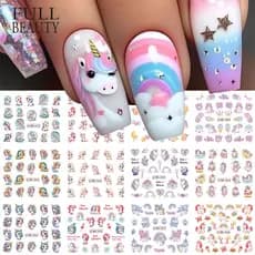 Manicure Watermark Decalques de marca d'água em desenhos animados de verão Unicórnio Marca d' água Autocolantes de unhas