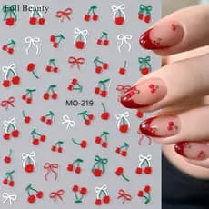 Decalques de Manicure com arco vermelho francês em relevo cereja frutas adesivos para unhas