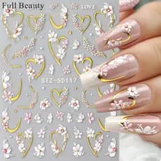 Decalques de Manicure em relevo 5D amor primavera rosa flor de cerejeira adesivos de Manicure