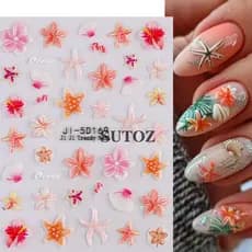 Decalques de Manicure verão oceano flor de gelo tridimensional em relevo 5D adesivos de unhas