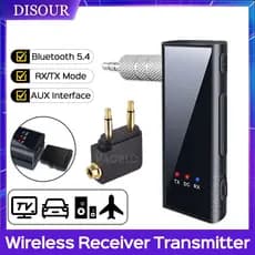 DISOUR 2 Em 1 Bluetooth 5.4 Transmissor De Áudio Receptor 3.5mm AUX Jack Avião Adaptador Sem Fio Com Microfone Para TV Carro kit Alto-Falante