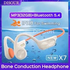 DISOUR Fone De Ouvido De Condução Sem Fio IPX8 À Prova D'água 32GB RAM MP3 Player Bluetooth 5.4 Natação Com Microfone Para Exercício Físico