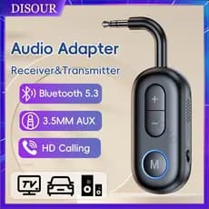 DISOUR Bluetooth 5.3 Receptor De Áudio Transmissor AUX De 3,5mm Adaptador De Música Estéreo Sem Fio Chamada Viva-Voz Com Microfone