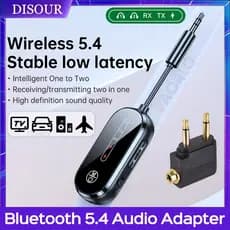 DISOUR 2 Em 1 Transmissor Bluetooth 5.4 Receptor Estéreo AUX De 3.5mm Adaptador De Áudio De Avião Sem Fio Com Microfone Para TV PC Fone De Ouvido Carro Aeronave