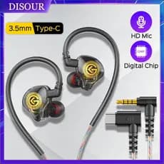 Fone De Ouvido Com Fio DISOUR 3,5mm Tipo C Chip Digital No Monitor Controle De Microfone Compatível iPhone 15 Samsung Android Phones