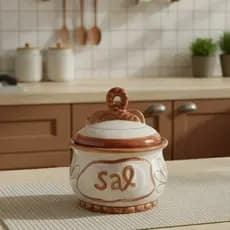 Saleiro Com Tampa Laço Em Cerâmica Esmaltada Decorado a Mão Decoração Cozinha Promoção mais vendido