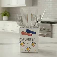Porta Talher Decorado Em Cerâmica Esmaltada Organizador Cozinha Decoração