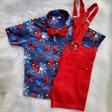 Conjunto temático homem aranha contendo camisa bermuda suspensório - aniversário festa evento