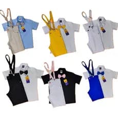 Conjunto Batizado Liso Infantil - Camisa Bermuda Suspensório e Gravata - Várias Cores: casamento, festa, evento.