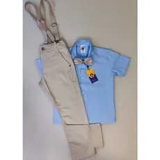 Conjunto Batizado Infantil Contendo Camisa Manga Curta/Calça/Suspensório e Gravata - festa, casamento, evento