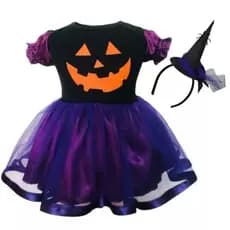 Vestido Bruxinha Roxa Halloween Mesversário - Fantasia Festa - Bebê