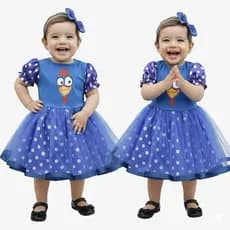 Vestido Galinha Pintadinha Azul Mesversário/Anivérsário - Fantasia Festa - Bebê