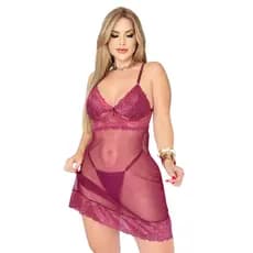 Camisola tule com calcinha e regulagem nas alças sensual roupa de dormir feminina