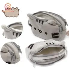 Kawaii Estojo De Lápis De Pelúcia Para Gato Duas Camadas Saco Cartoon Bonito Papelaria Cosméticos Escolas Suprimentos