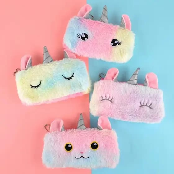 Kawaii Bonito Unicórnio Bolsa De Pelúcia Lápis Caso Saco Pingente Moeda Carteira Material Escolar Presente
