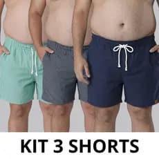 KIT 3 Short Linho Plus Size Masculino, Bermuda grande modelo Mauricinho casual