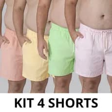 KIT 4 Short Linho Plus Size Masculino, Bermuda grande modelo Mauricinho casual