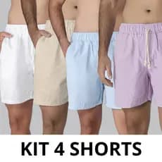 KIT 4 Short Linho Masculino, Bermuda Modelo Mauricinho