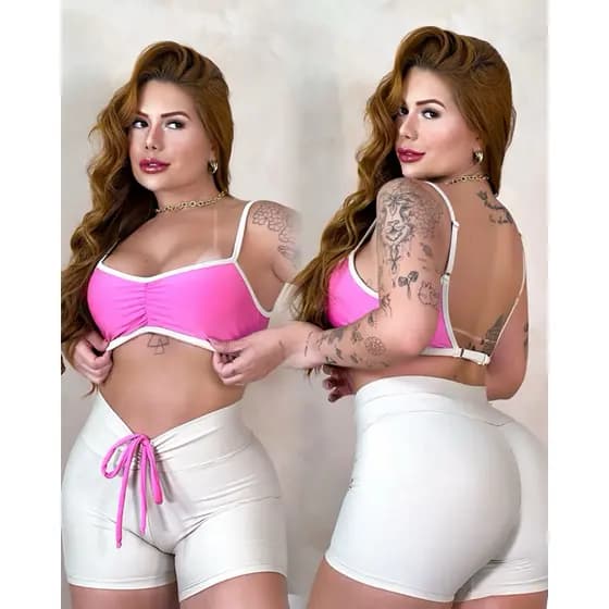 CONJUNTO Short com Cordinha e Top Gringa Moda Fitness Academia TikTok gym RJ Rio de Janeiro