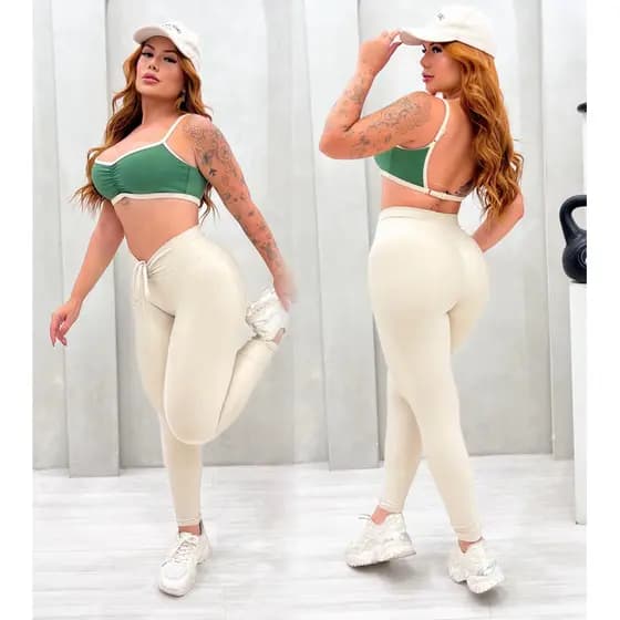 Conjunto calça e TOP Cross bicolor tiktok Top GRINGA academia fitness crossfit