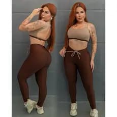 Conjunto Calça Legging com cordinha e Top Costa aberta moda gringa academia