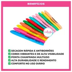 Kit 12 canetas canetinhas Marca Texto coloridas Masterprint (6 Neon + 6 pastel) Material escolar
