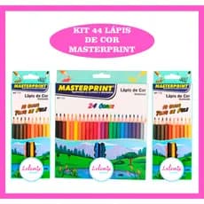 Kit 44 Lápis de Cor (24 CORES + 10 Cores Tom Pastel +10 Tom de Pele) Escolar Sextavado Masterprint