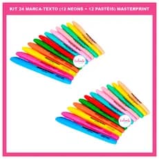 Kit Marca Texto 24 cores Masterprint (12 Neon + 12 pastel) Material escolar Universitário Completo