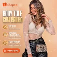 Body Brilhoso Transparente De Tule Manga Longa Bory Balada Plus