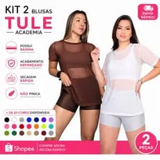 Kit 2 Blusas Feminina De Tule Para Treino Academia Moda Fitnes
