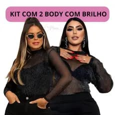 Kit Com 2 Body Manga Longa De Tule Com Brilho Lurex Plus