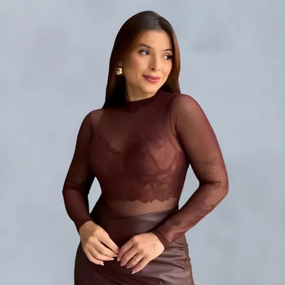 Body Transparente Plus Size De Tule Manga Longa Balada