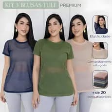 Kit Com 3 Blusas De Tule Para Academia Moda Fitnes