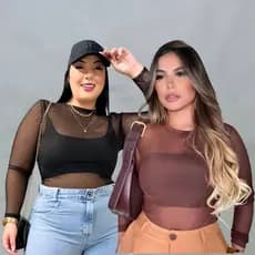 Kit C/ 2 Body Feminino Manga Longa De Tule Festa Balada Plus Size