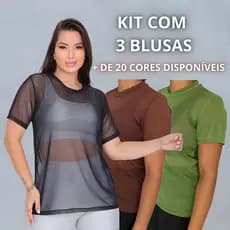 Kit 3 Blusas Feminina De Tule Transparente Academia Fitnes